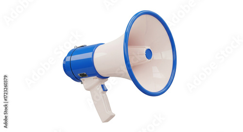 Isolated blue-and-beige megaphone for public address and emergency communication usage