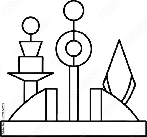 rooftop sculpture park with abstract art illustration on transparent