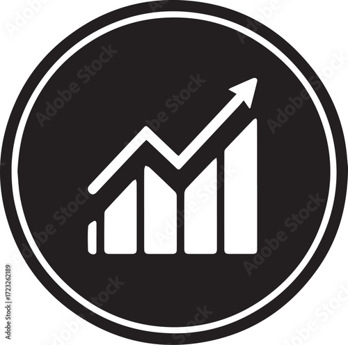 A white graphic representing a bar chart with an upward trending arrow, symbolizing growth and success