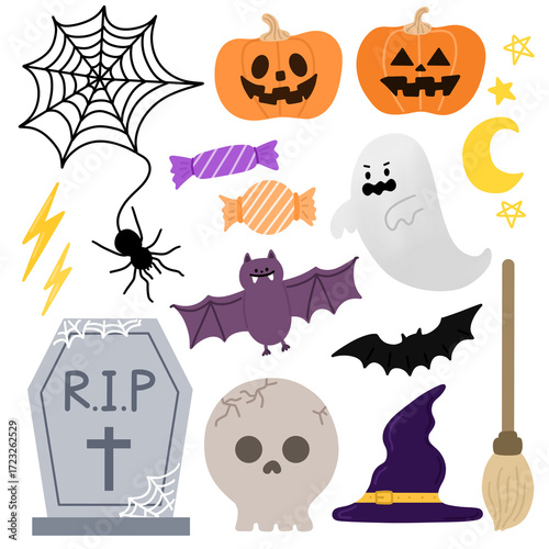 할로윈 파티 아이템 드로잉 아이콘 세트(halloween party items drawing icon set)