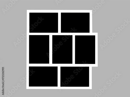 Blank photo frame, vector collage template layout of seven photo frames	