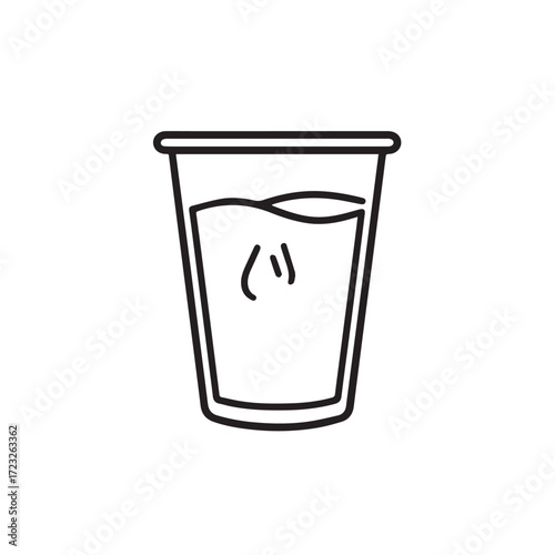 Minimalist line icon of a glass of water or drink. Simple vector graphic symbol for refreshment and hydration. Isolated on white background