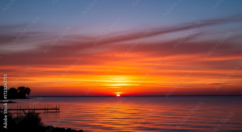 Fototapeta premium Stunning Sunset over Calm Lake Water.