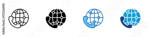 Global Call Multiple Style Icon Design Vector - Globe with telephone handset showing international communication