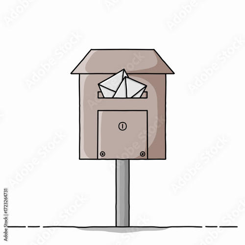 Wooden mailbox with letters vector illustration. Hand drawn post office box. Full letter box. Simple mailbox with incoming letters
