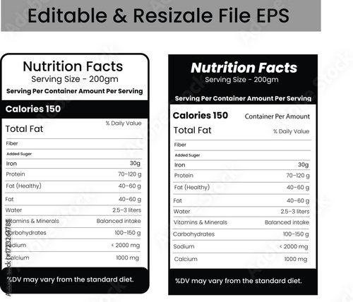 Nutrition Facts  Label Editable nutrition facts vitamin fact nutrition fact vector illustration EPS Format for any facts