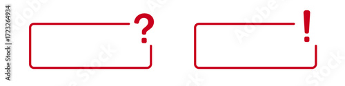 Red question and exclamation marks in rectangular frames.
