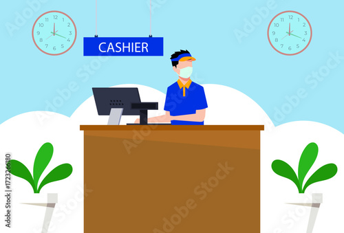 Cashier Male Concept Illustration Vector Style