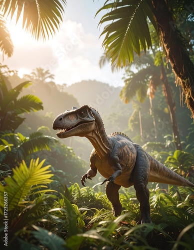 Dinosaur in lush jungle
