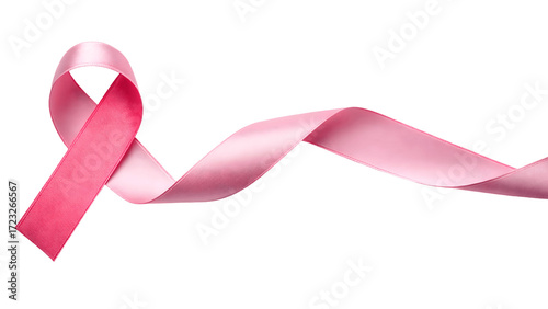 Pink ribbon isolated on transparent background symbolizes breast cancer