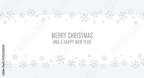 Elegant snowflakes border festive Merry Christmas and Happy New Year greeting on clean white background