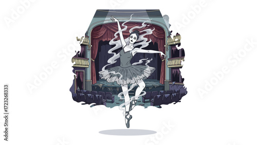 Graceful Ballerina: A stunning depiction of a ballerina performing on stage, rendered in a photorealistic style that captures the ethereal beauty and elegance of dance.