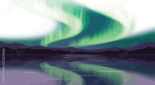Stunning aurora borealis reflecting on calm lake water against a mountain silhouette, perfect for travel blogs and nature documentaries