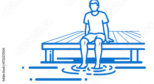 Relaxing Moment, Man, Pier, Illustration, Calm Water, Side View, Leisure and Serenity