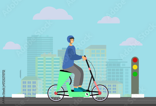 Electric Bike City Tours Concept Illustration Vector Style