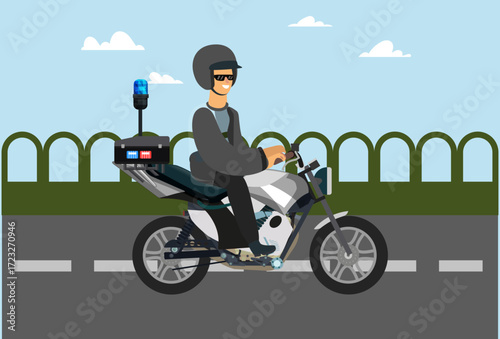 Police Officer On Scooter Concept Illustration Vector Style