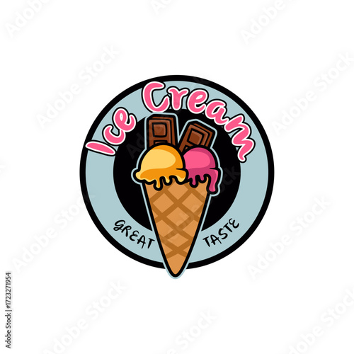 Ice Cream Cone Logo for Food Truck Fast Food Template Vector 