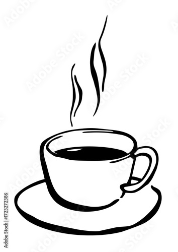cup of hot coffee with steam - illustration, vector, hand drawn