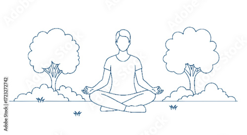 Meditation Session, Person, Outdoor Park, Illustration, Tranquil Environment, Front View, Mindfulness Concept