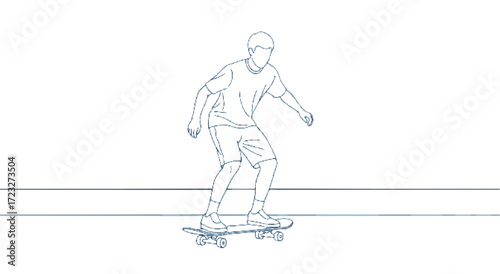 Action Skateboarding, Teen Skater, Urban Skate Park, Illustration, Dynamic Environment, Side View, Movement Concept