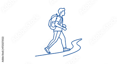 Outdoor Adventure, Hiking, Nature Trail, Illustration, Scenic Landscape, Side View, Exploration Journey