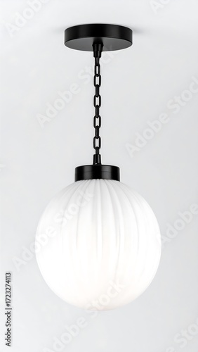 Black ceiling light with white ribbed globe