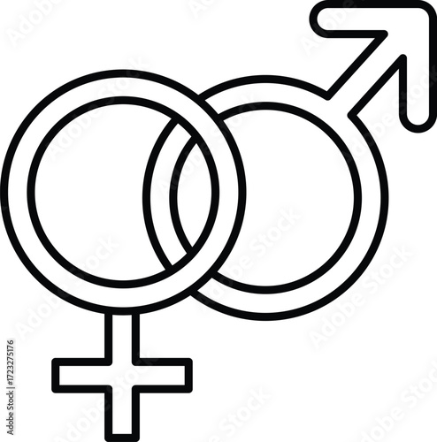 Intertwined male and female gender symbols in black outline male symbol female symbol