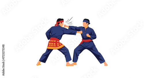 Depiction of a Pencak Silat Match, an Indonesian Martial Art Form