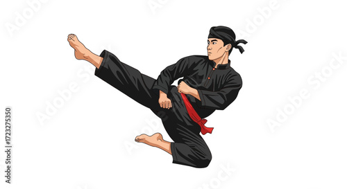 Dynamic cartoon illustration of a martial arts athlete in action pose