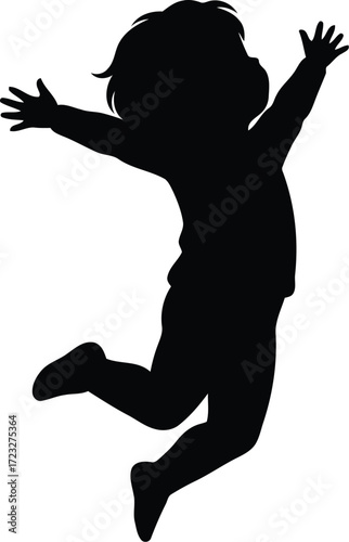 Joyful kid silhouette jumping high freedom exuberance celebration childhood fun vector