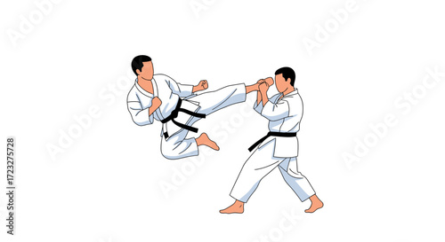 Dynamic Karate Sparring Illustration Demonstrating Skill and Precision