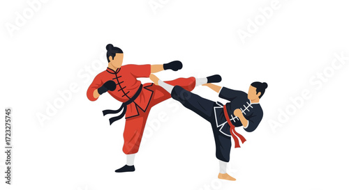 Dynamic kung fu sparring demonstration showcasing skill and agility motion