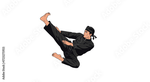 Dynamic martial arts action illustration featuring a powerful kick motion