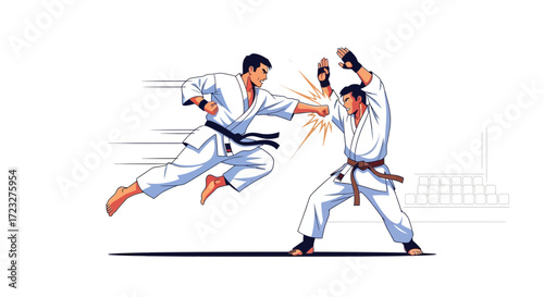 Dynamic martial arts combat scene with expressive characters and action lines