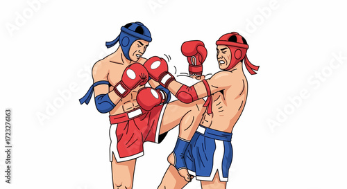 Dynamic Muay Thai boxing match illustration with focused combatants