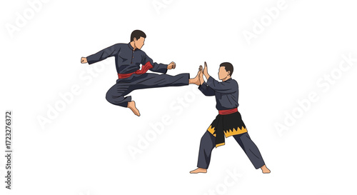 Dynamic Pencak Silat Illustration Featuring Two Martial Arts Practitioners
