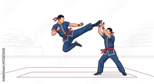 Dynamic Wing Chun sparring session, showcasing martial arts agility and precision