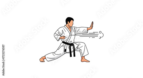 Focused martial artist delivering precise karate punch for competition