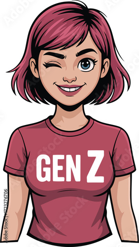 Gen Z Girl Winking Cartoon Character Vector Illustration