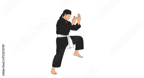 Illustration of a person demonstrating pencak silat stance and hand position