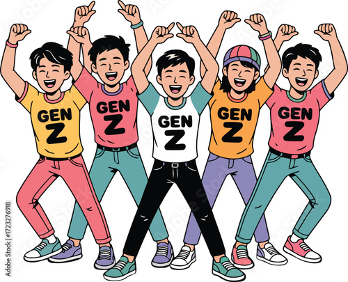 Generation Z Group Celebration Gen Z Youth Unity Generation Z Trendy Style Vector