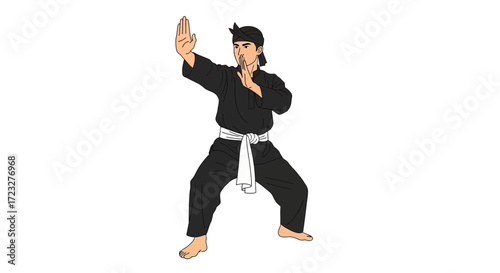 Illustrative Representation of a Martial Arts Practitioner in Defense Stance