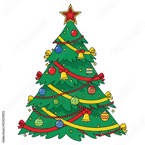 A beautifully decorated Christmas tree with ornaments and lights.