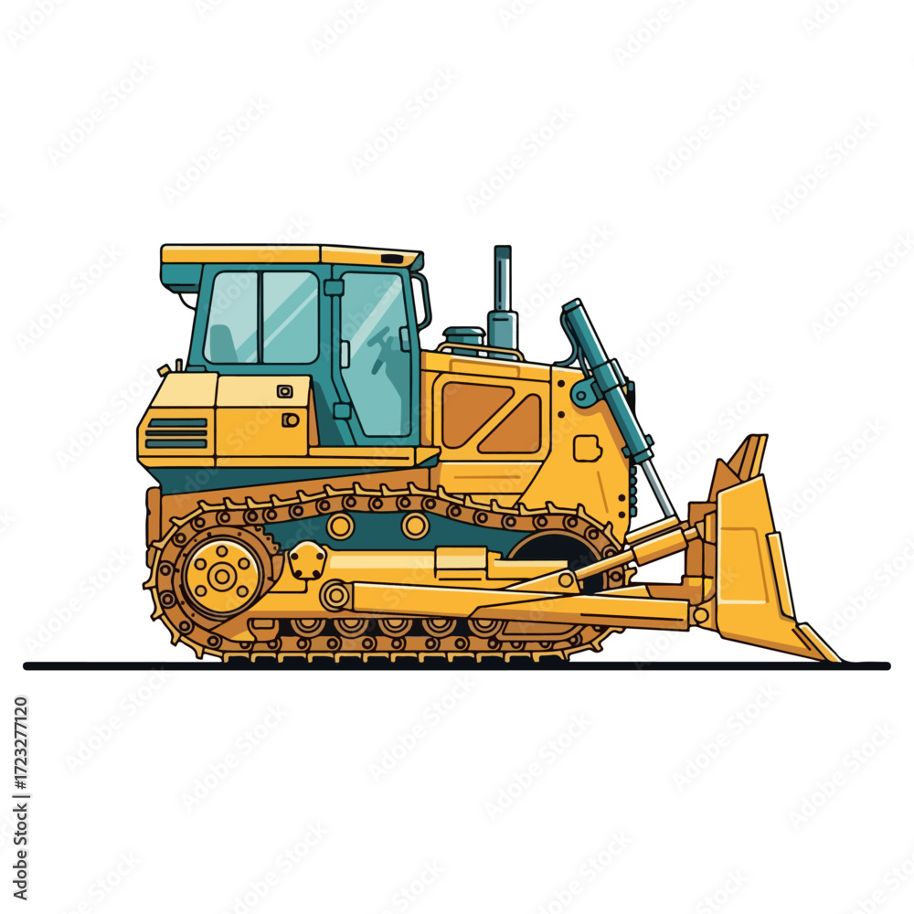Obraz premium Yellow Bulldozer with Tracks and Blade Illustration.