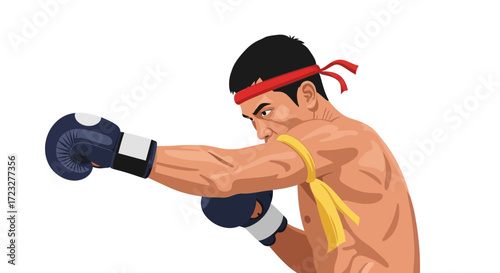 Muay Thai fighter throwing punch, illustrating strength and agility