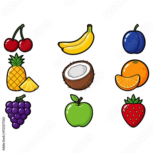 Assortment of Fresh Fruits Colorful Illustration.