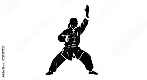 Silhouette of a Tai Chi Master Performing a Form with Grace and Precision