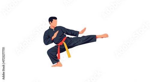 Vector illustration of a martial arts practitioner performing a kick