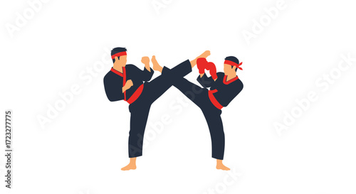 Two Practitioners Demonstrating Advanced Martial Arts Techniques in Uniform