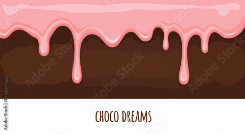 Indulge in sweet decadence with luscious pink icing dripping over rich dark chocolate for a delightful dessert background